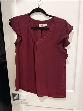Philosophy Wine-Red Flutter Sleeve V-Neck Blouse